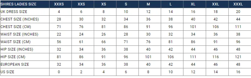 Aubrion Ladies Size Chart